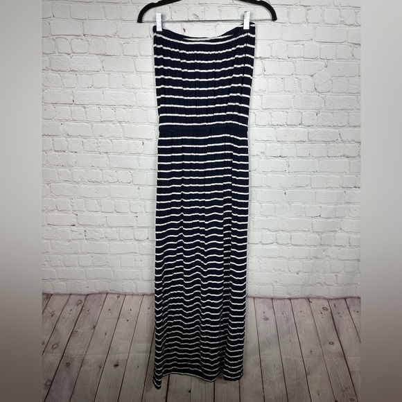 J CREW Women's blue white striped strapless maxi length modal blend dress, sz XS - Picture 6 of 7